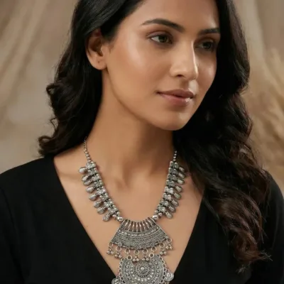 Vintage Oxidised Silver Necklace for Women