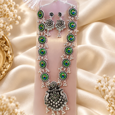 Garba Oxidized Silver Necklace Set