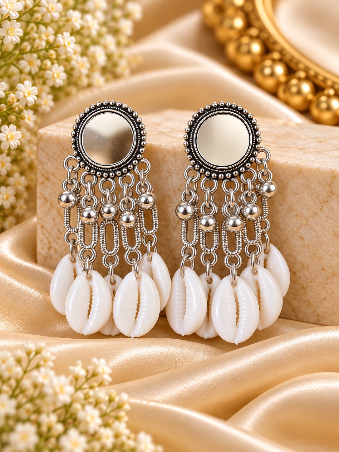 Silver-Tone Cowrie Shell Dangle Earrings