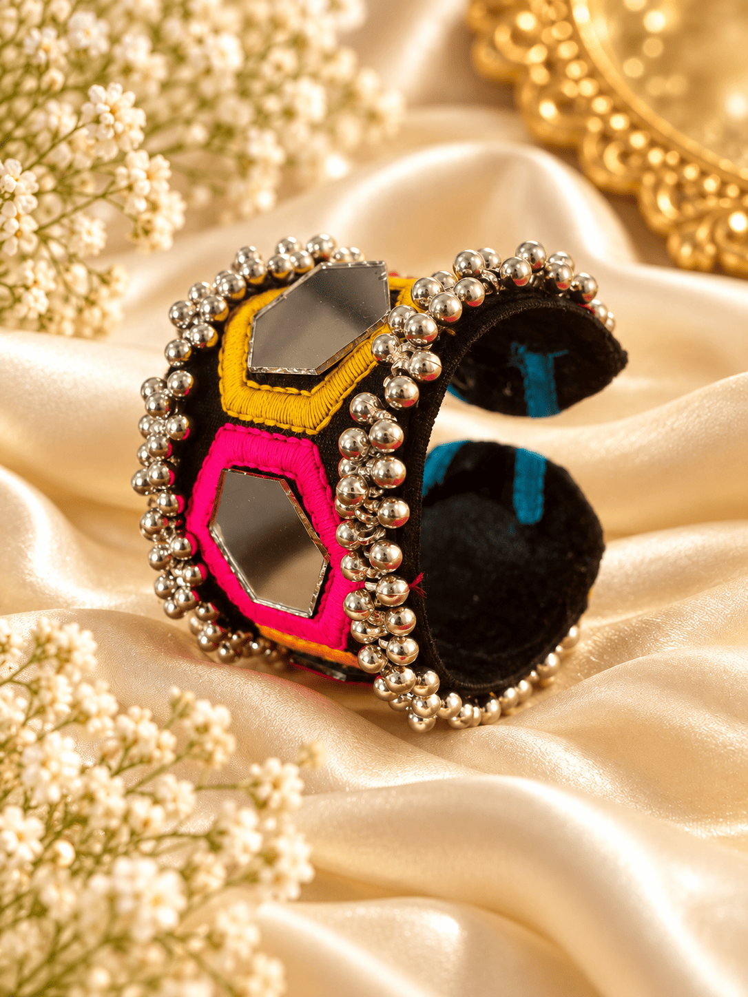 Multicolor Mirror Work Cuff Bracelet