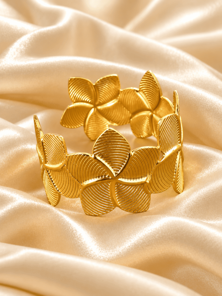 Golden Leaf Pattern Cuff Bracelet