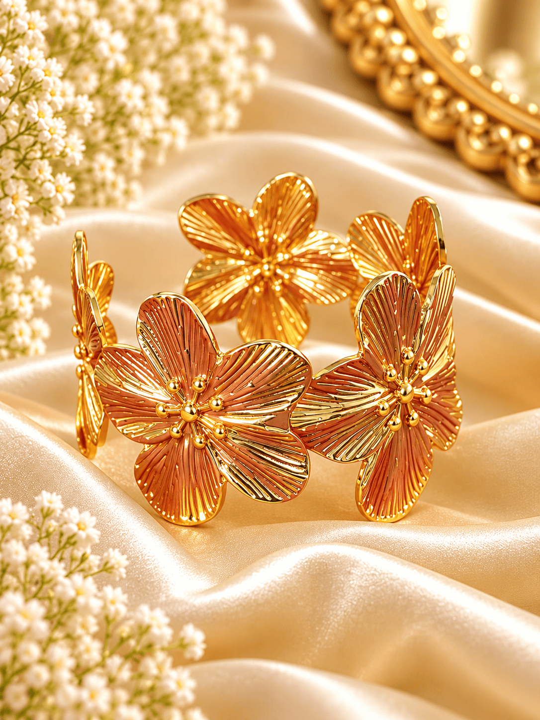 Gold Floral Statement Cuff Bracelet