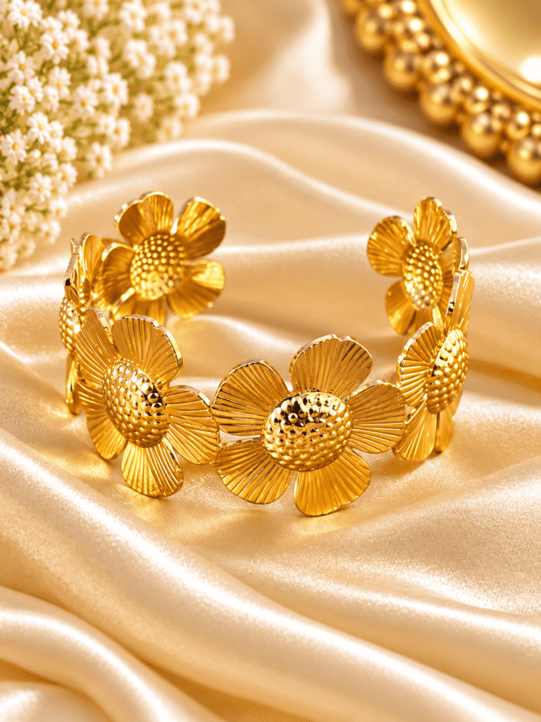 Gold Floral Cuff Bracelet