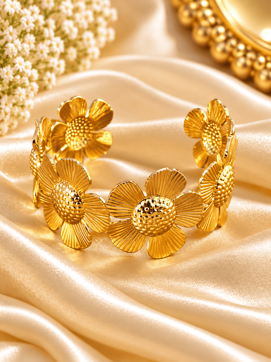 Gold Floral Cuff Bracelet