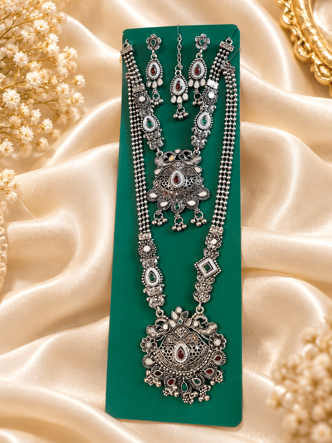 KANYORA Traditional Oxidized Silver Necklace Set