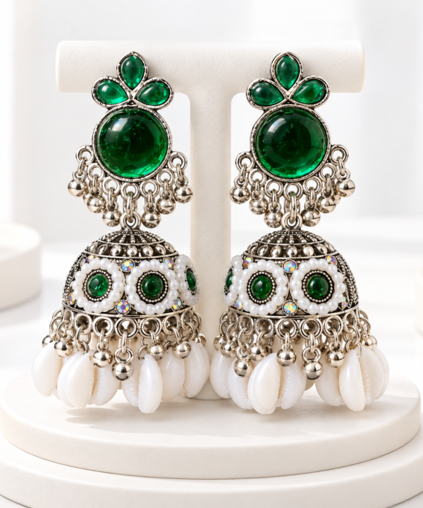Emerald Green Stone Jhumka Earrings