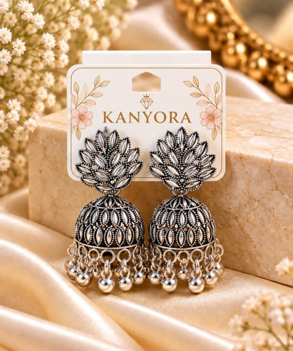 Black Antique Silver Jhumka Earrings